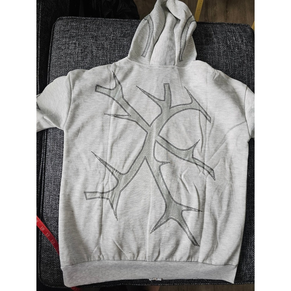 Unbranded Rhinestone Graphic Zip Up Hoodie‎  Small Gray Excellent Streetwear - Picture 3 of 8